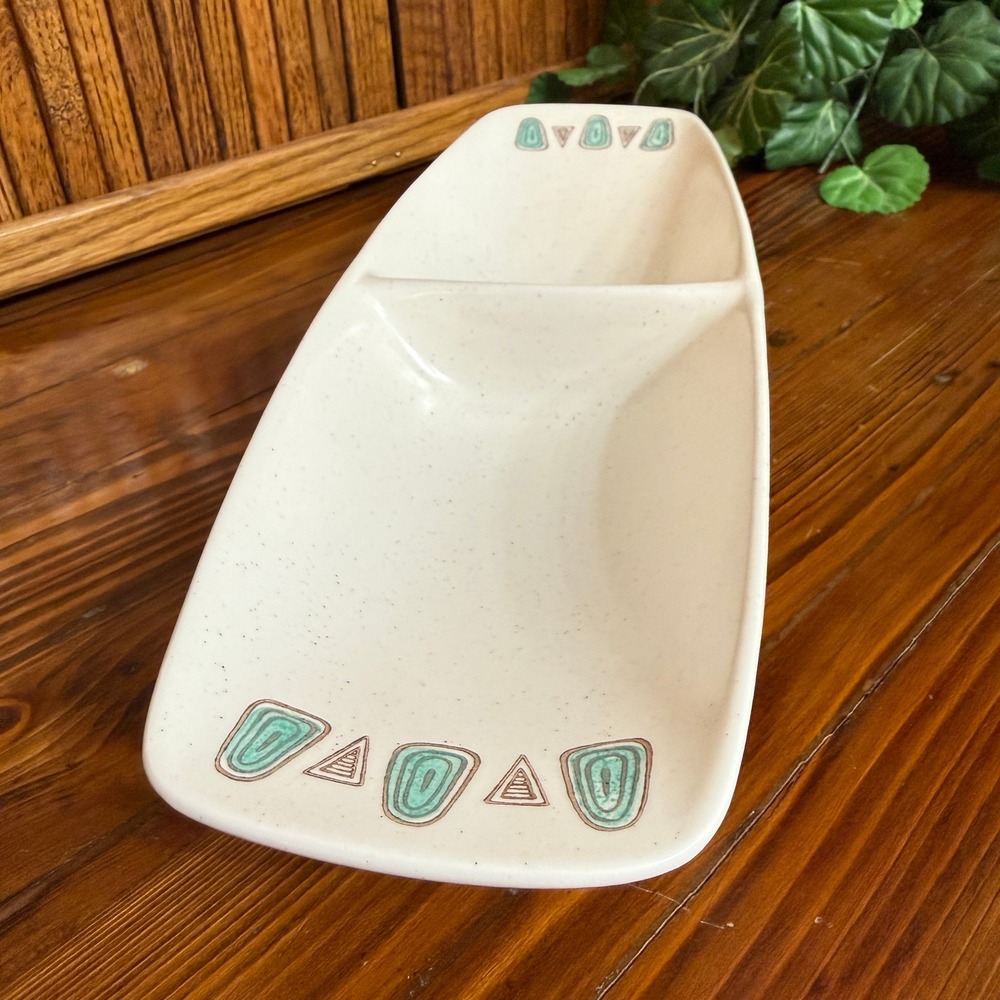 Metlox Poppytrail Navajo Vintage MCM Divided Serving Dish Cream Atomic Teal Dish